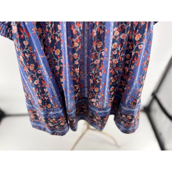FREE PEOPLE VINTAGE LOVER BLOUSE 100% COTTON FLORAL DUTCH BLUE SIZE Small Womens - Picture 8 of 13